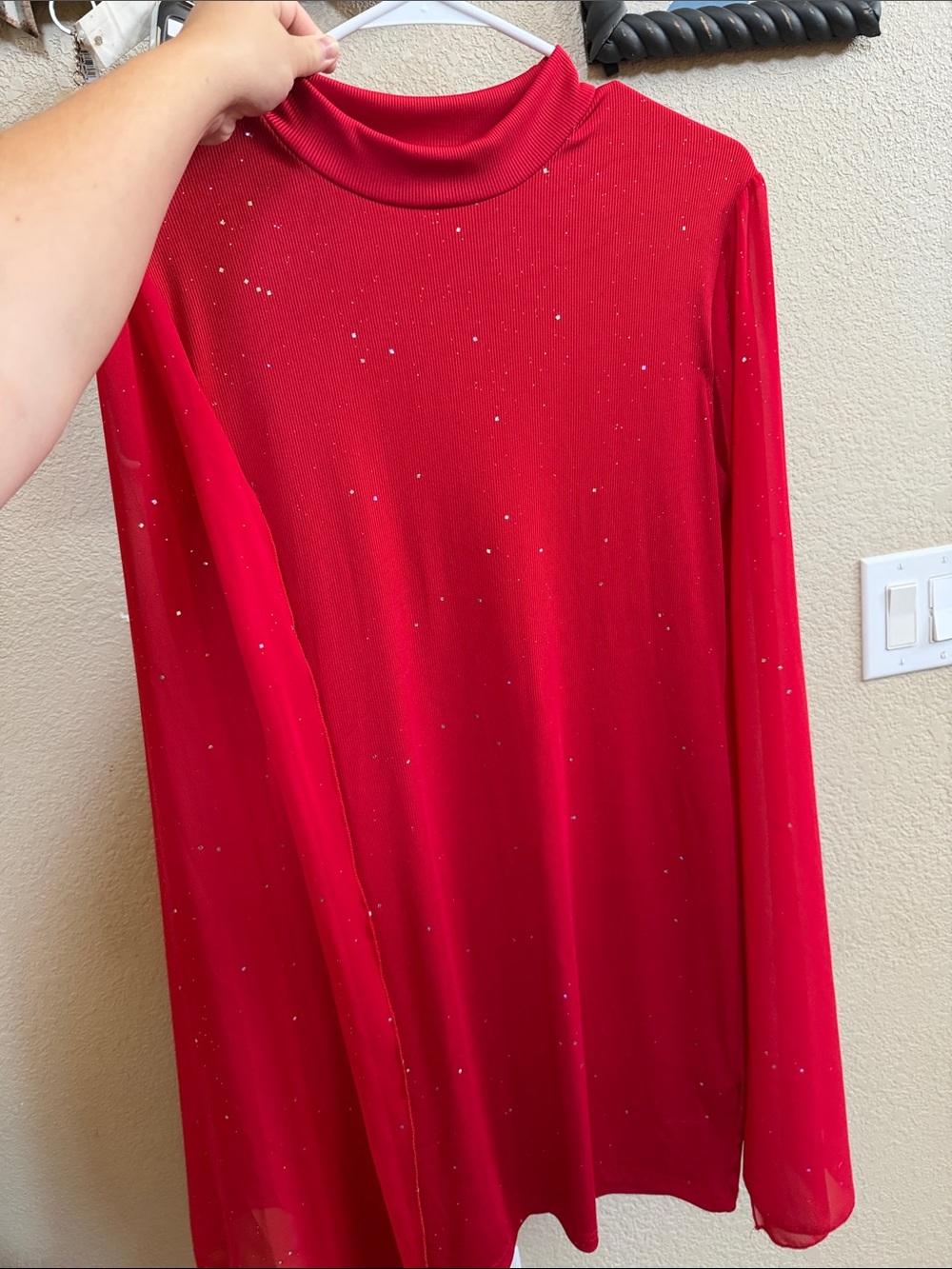 SHEIN Red Sparkle Long Sleeve Mock Neck Dress